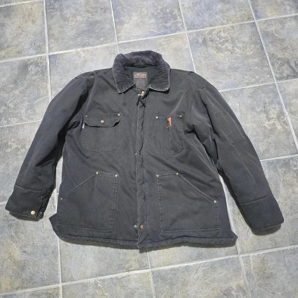 Old Mill Canvas Work Jacket Mens XL Black Corduroy Collar Quilted Lined Rugged